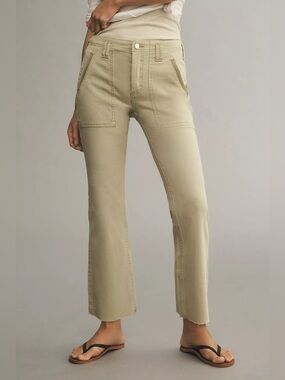 Pilcro The Yaya Mid-Rise Crop Flare Jeans Size 30 Soft Aloe Anthropologie EUC